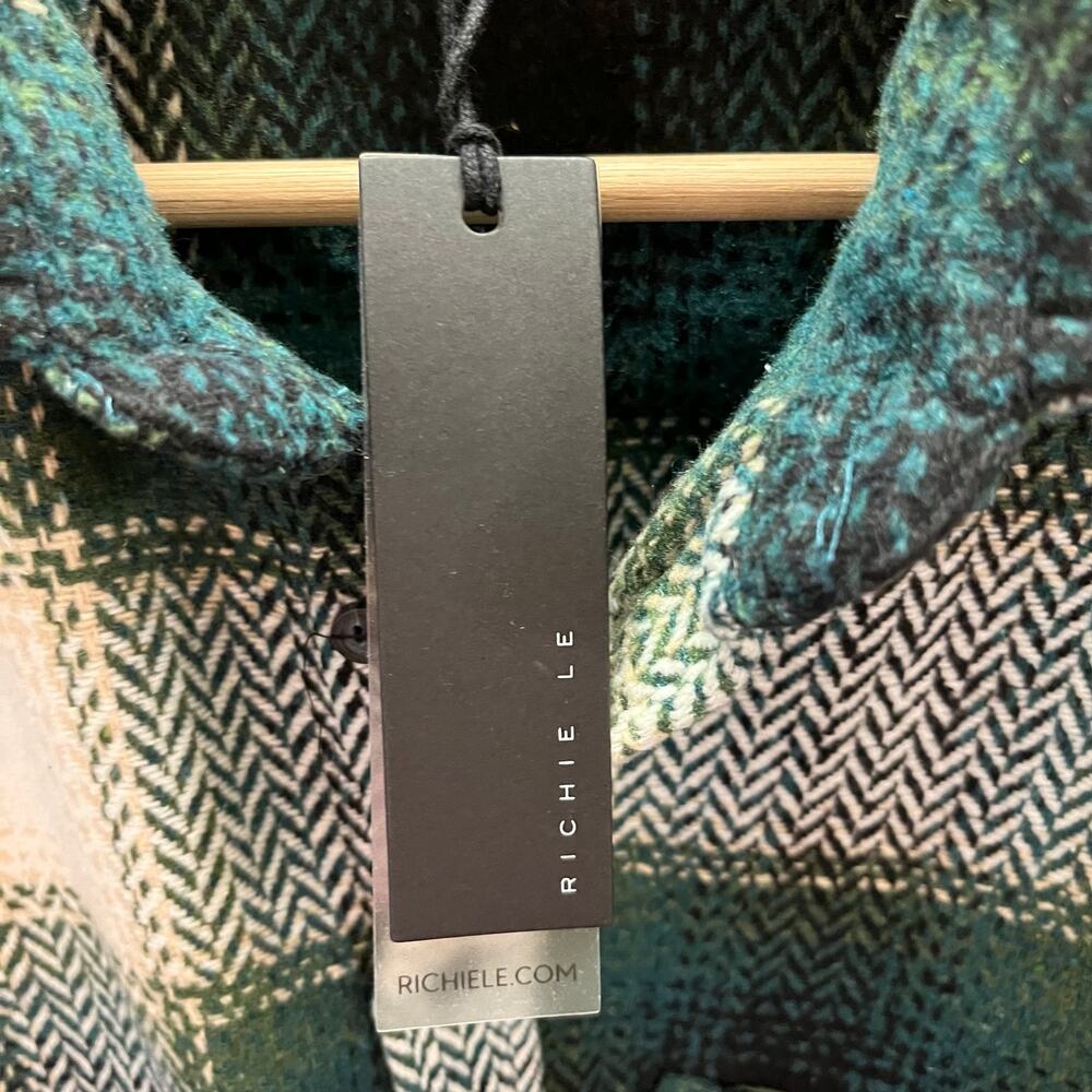 NWT Richie Le Plaid Wool Blend Shirt Jacket Green Herringbone Flannel Size S - Picture 6 of 6